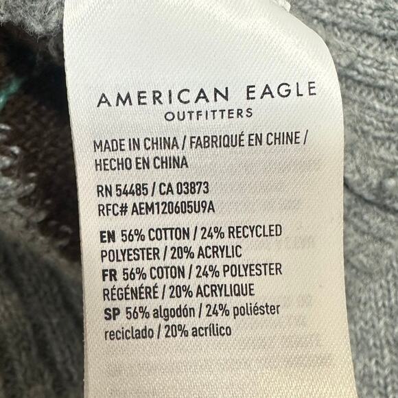 American Eagle M Gray‎ Argyle Cropped Cardigan Academia Eco Cozy Layer Fall Y2K - Picture 6 of 10